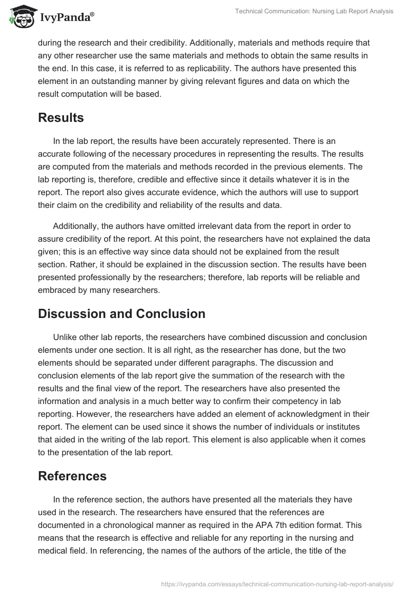 Technical Communication: Nursing Lab Report Analysis. Page 3