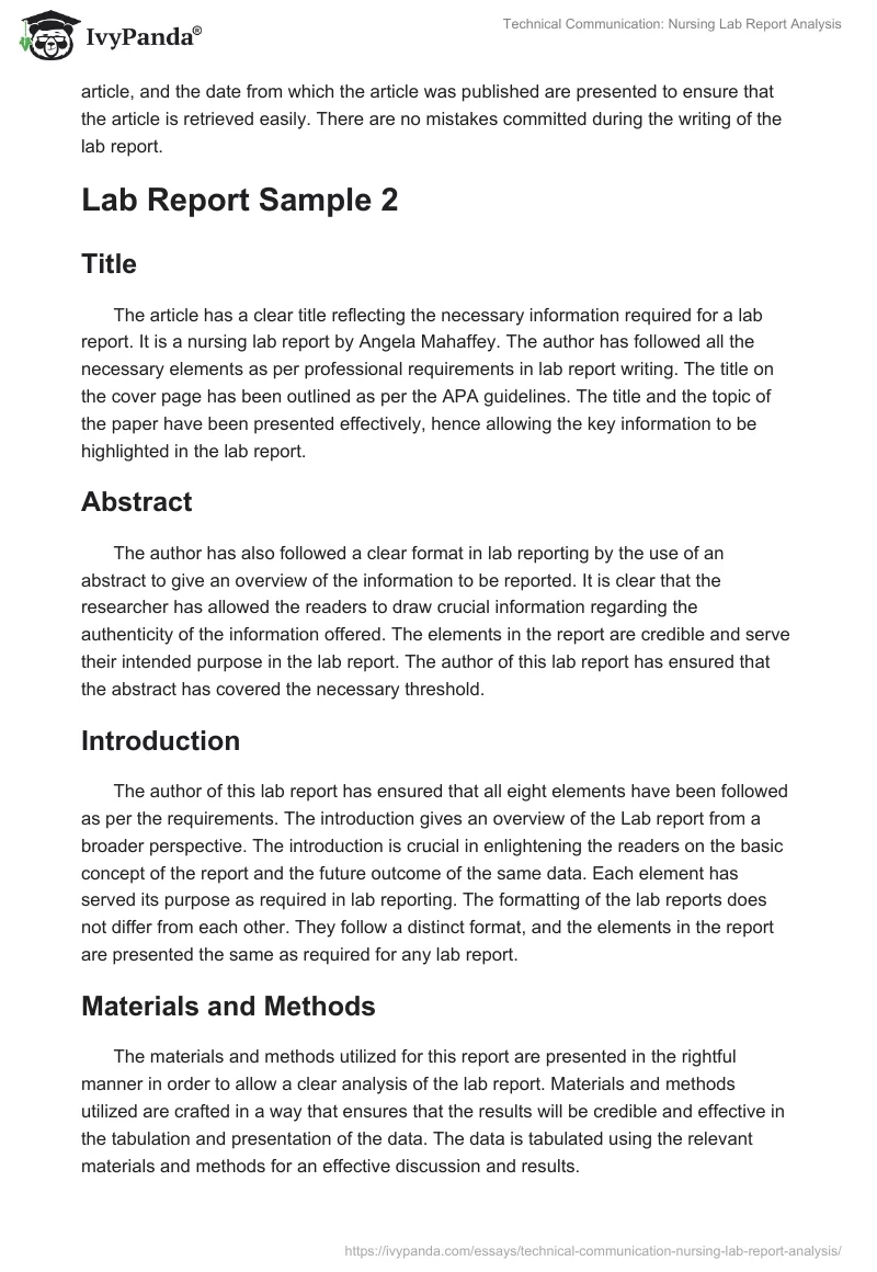 Technical Communication: Nursing Lab Report Analysis. Page 4