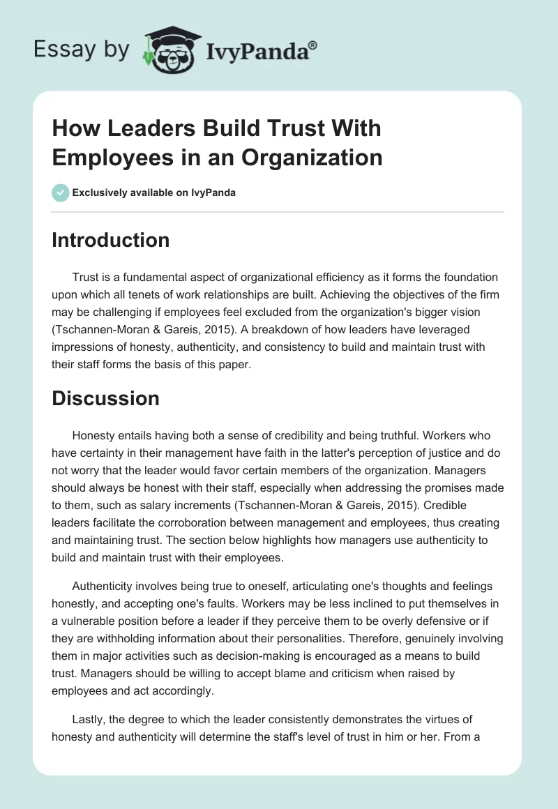 How Leaders Build Trust With Employees in an Organization. Page 1