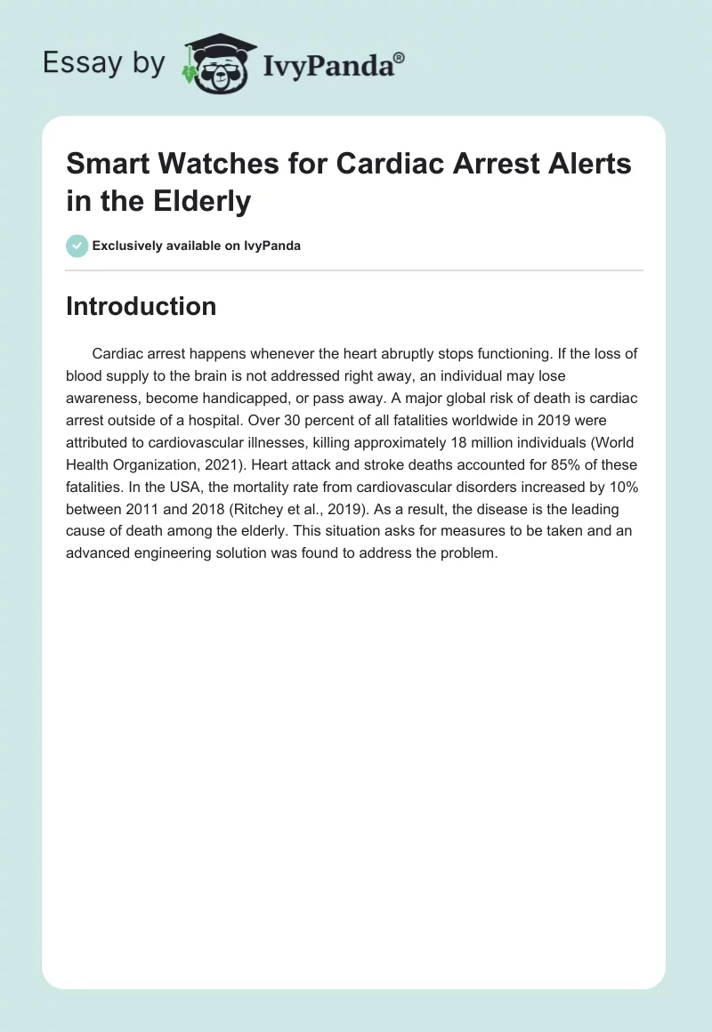 Smart Watches for Cardiac Arrest Alerts in the Elderly. Page 1