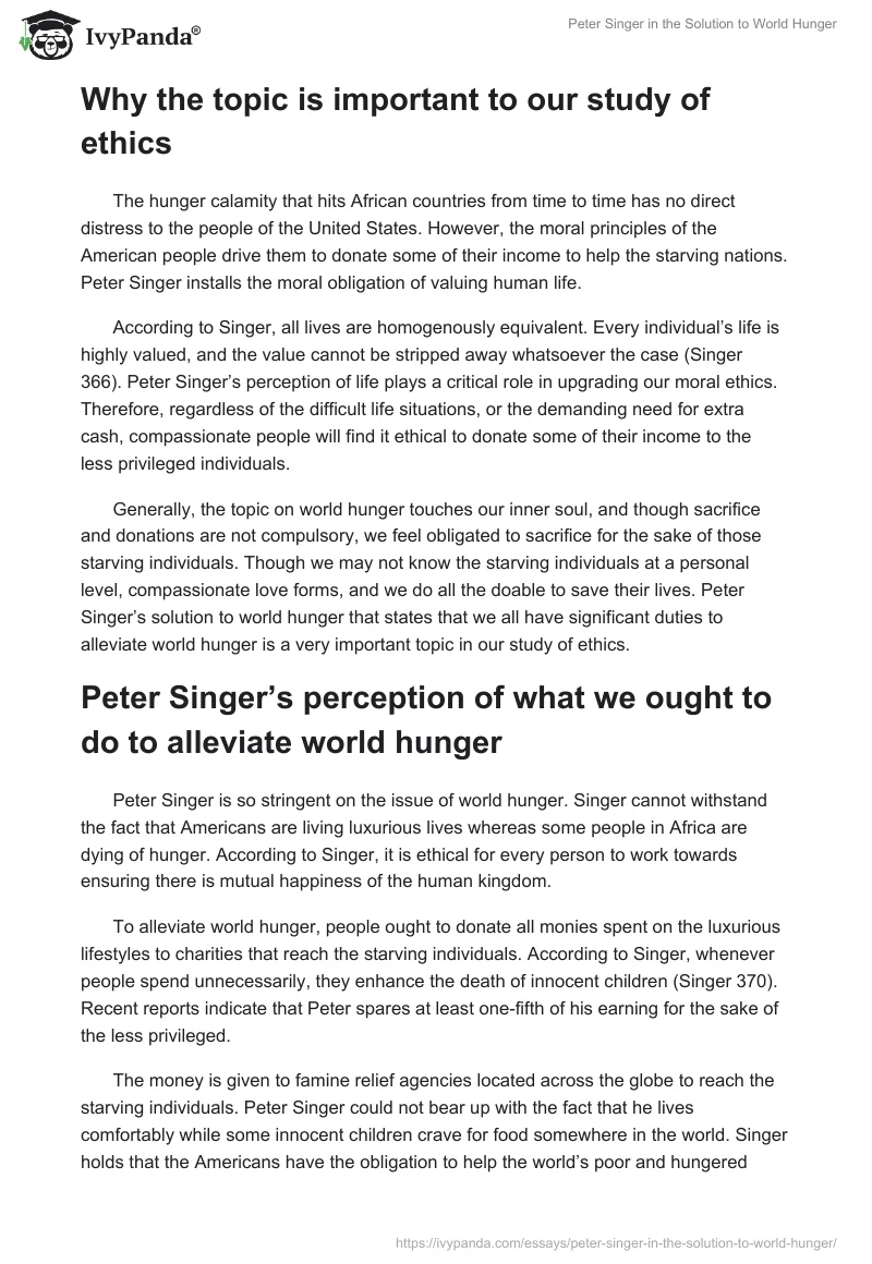 Peter Singer in the Solution to World Hunger. Page 2