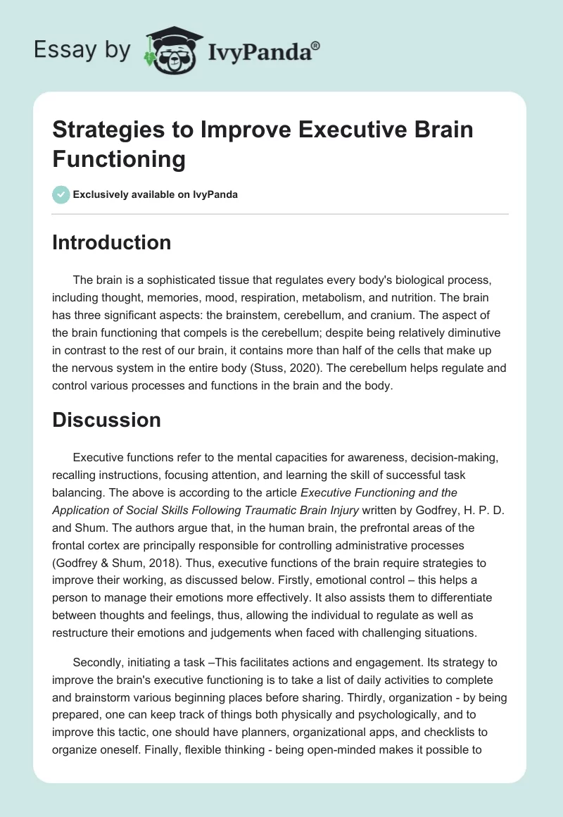 Strategies to Improve Executive Brain Functioning. Page 1