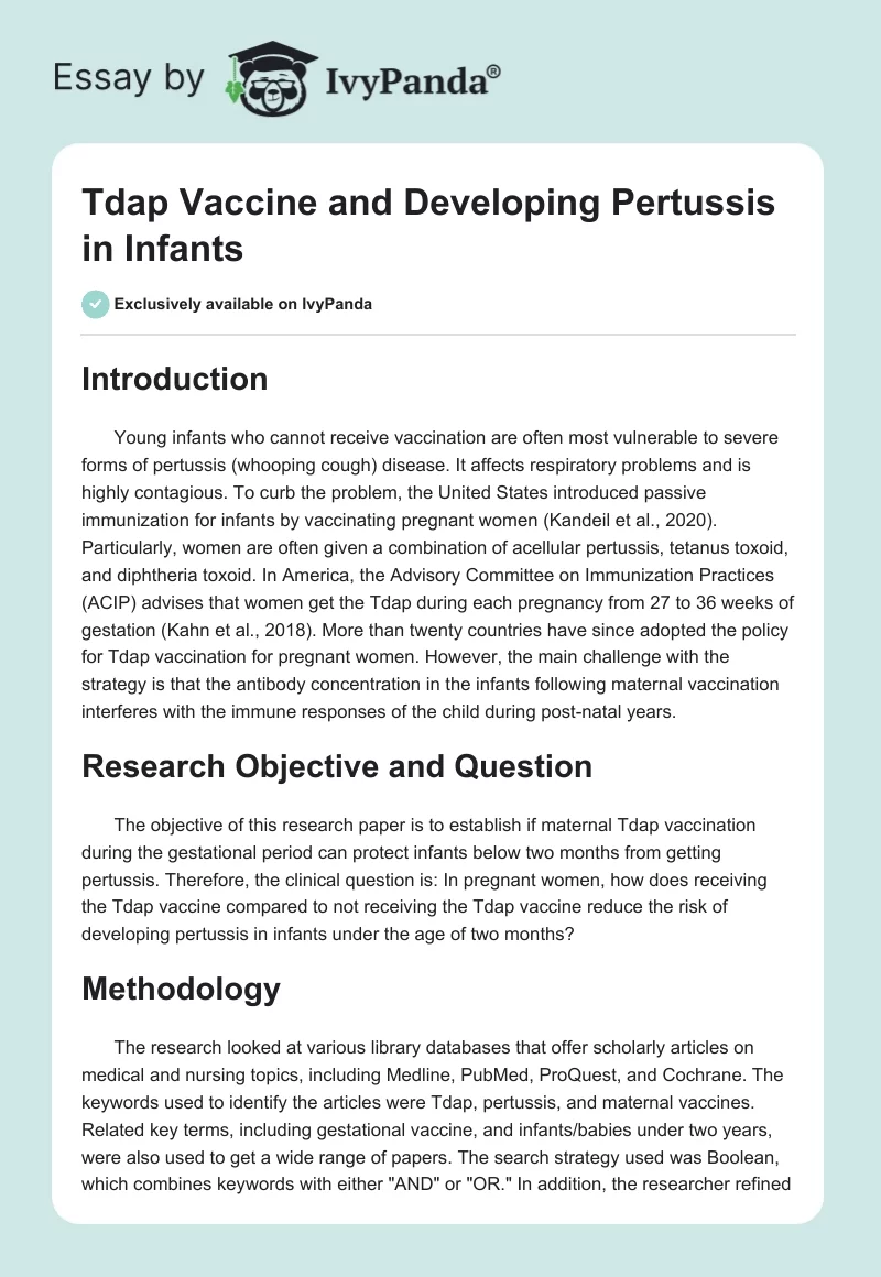 Tdap Vaccine and Developing Pertussis in Infants. Page 1