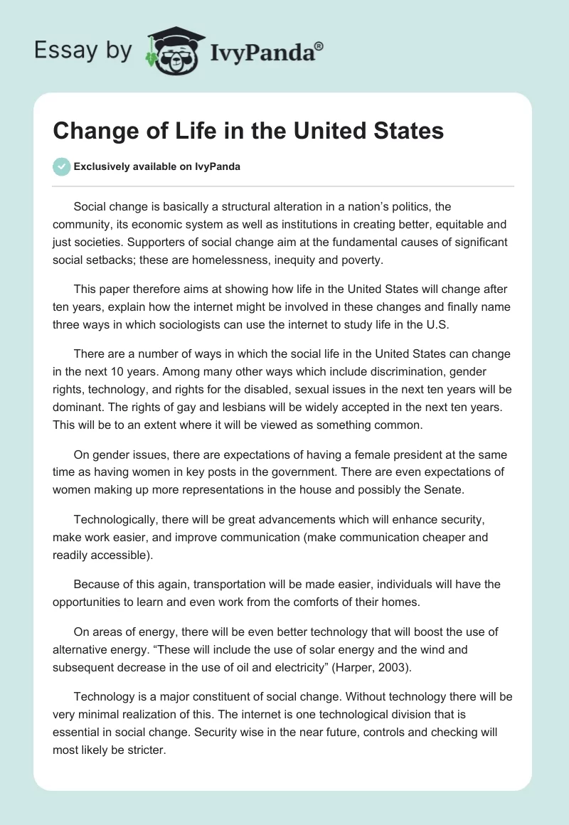 Change of Life in the United States. Page 1