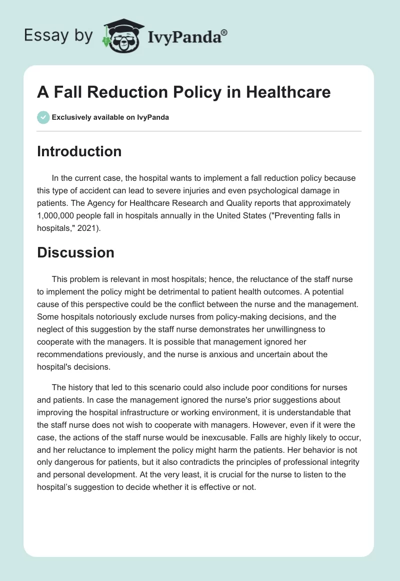 A Fall Reduction Policy in Healthcare. Page 1