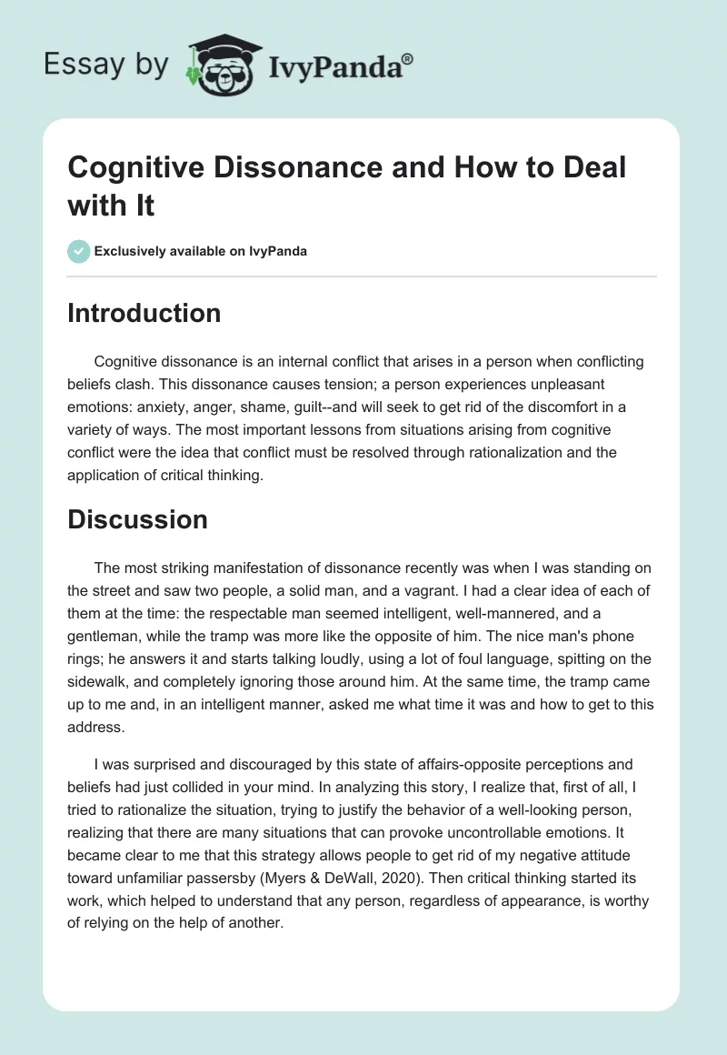 Cognitive Dissonance and How to Deal With It. Page 1