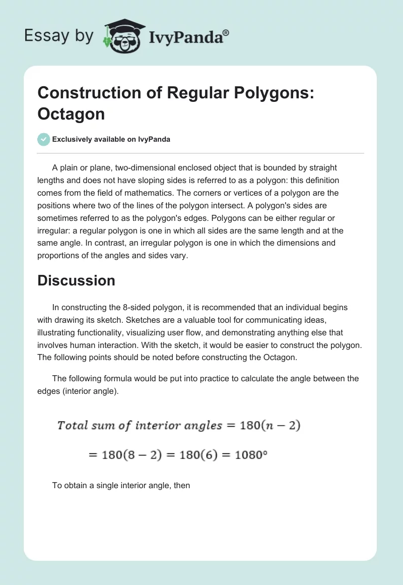 Construction of Regular Polygons: Octagon. Page 1