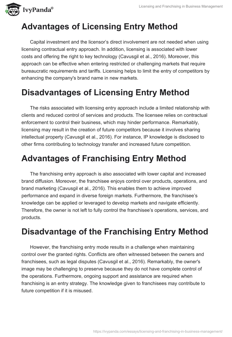 Licensing and Franchising in Business Management. Page 2
