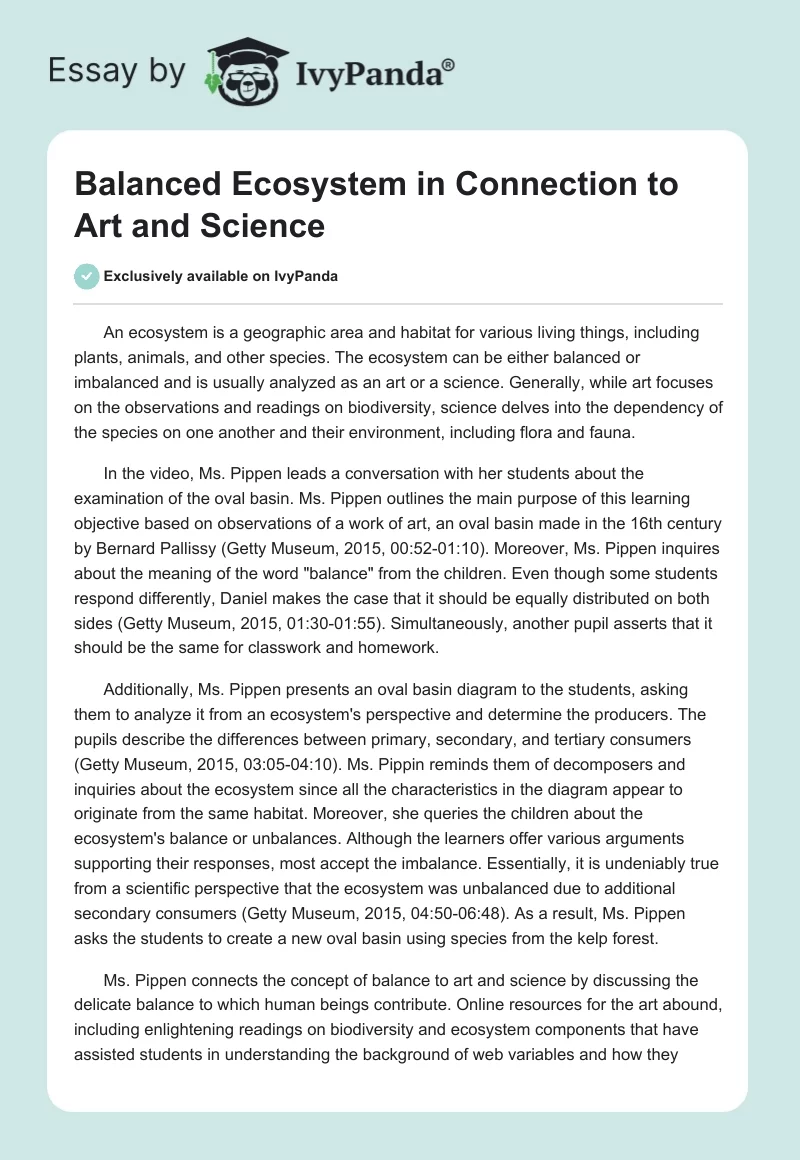 Balanced Ecosystem in Connection to Art and Science. Page 1
