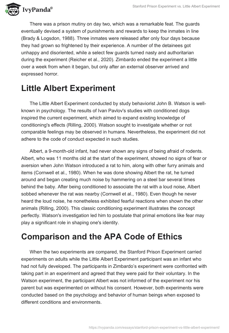 Stanford Prison Experiment vs. Little Albert Experiment. Page 2