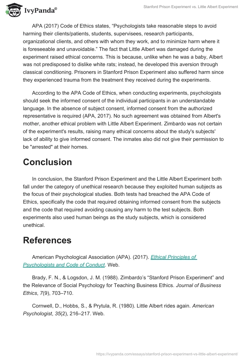 Stanford Prison Experiment vs. Little Albert Experiment. Page 3