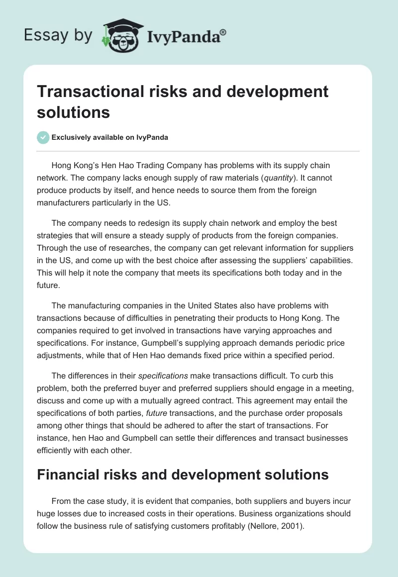 Transactional risks and development solutions. Page 1
