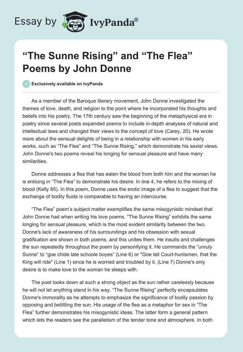 “The Sunne Rising” and “The Flea” Poems by John Donne. Page 1