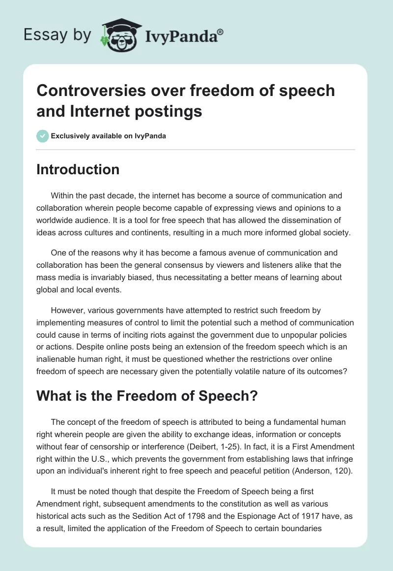 Controversies Over Freedom of Speech and Internet Postings. Page 1