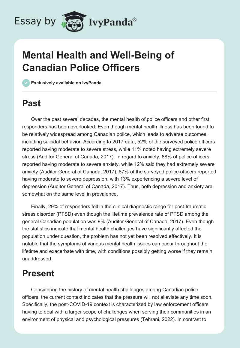 Mental Health and Well-Being of Canadian Police Officers. Page 1