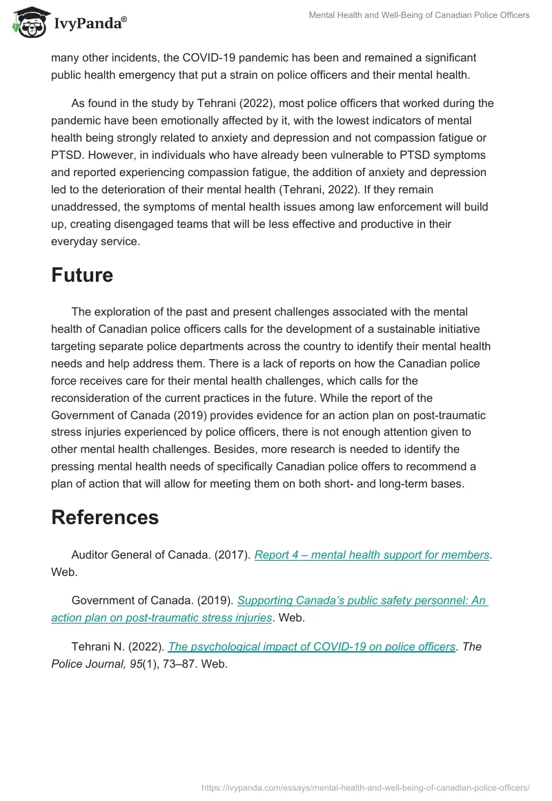Mental Health and Well-Being of Canadian Police Officers. Page 2