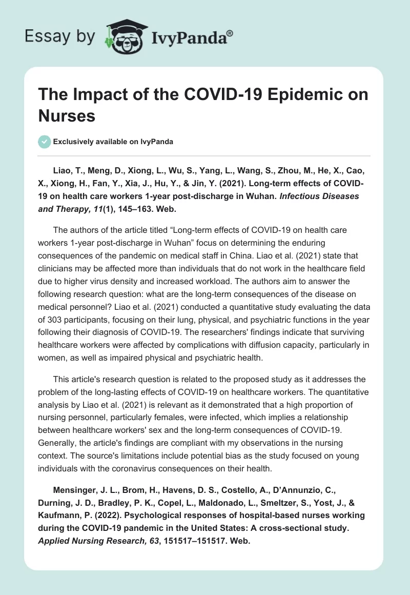 The Impact of the COVID-19 Epidemic on Nurses. Page 1