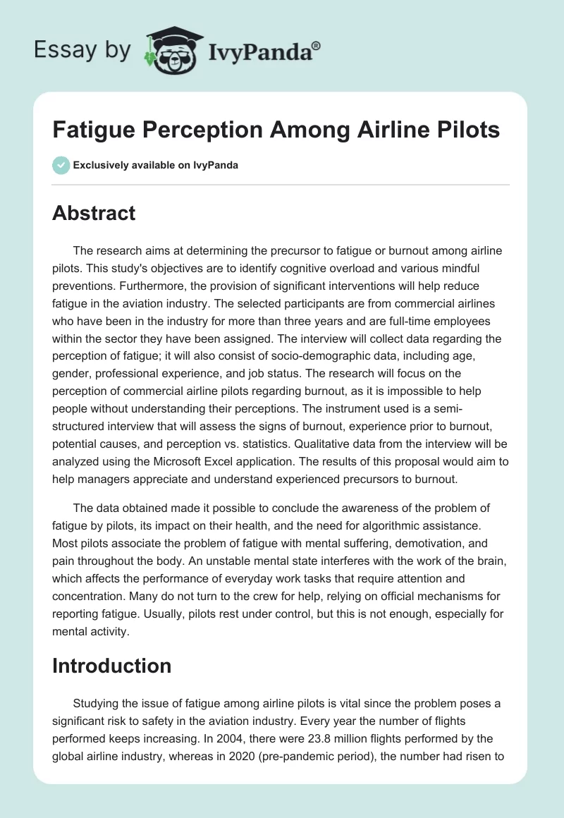 Fatigue Perception Among Airline Pilots. Page 1