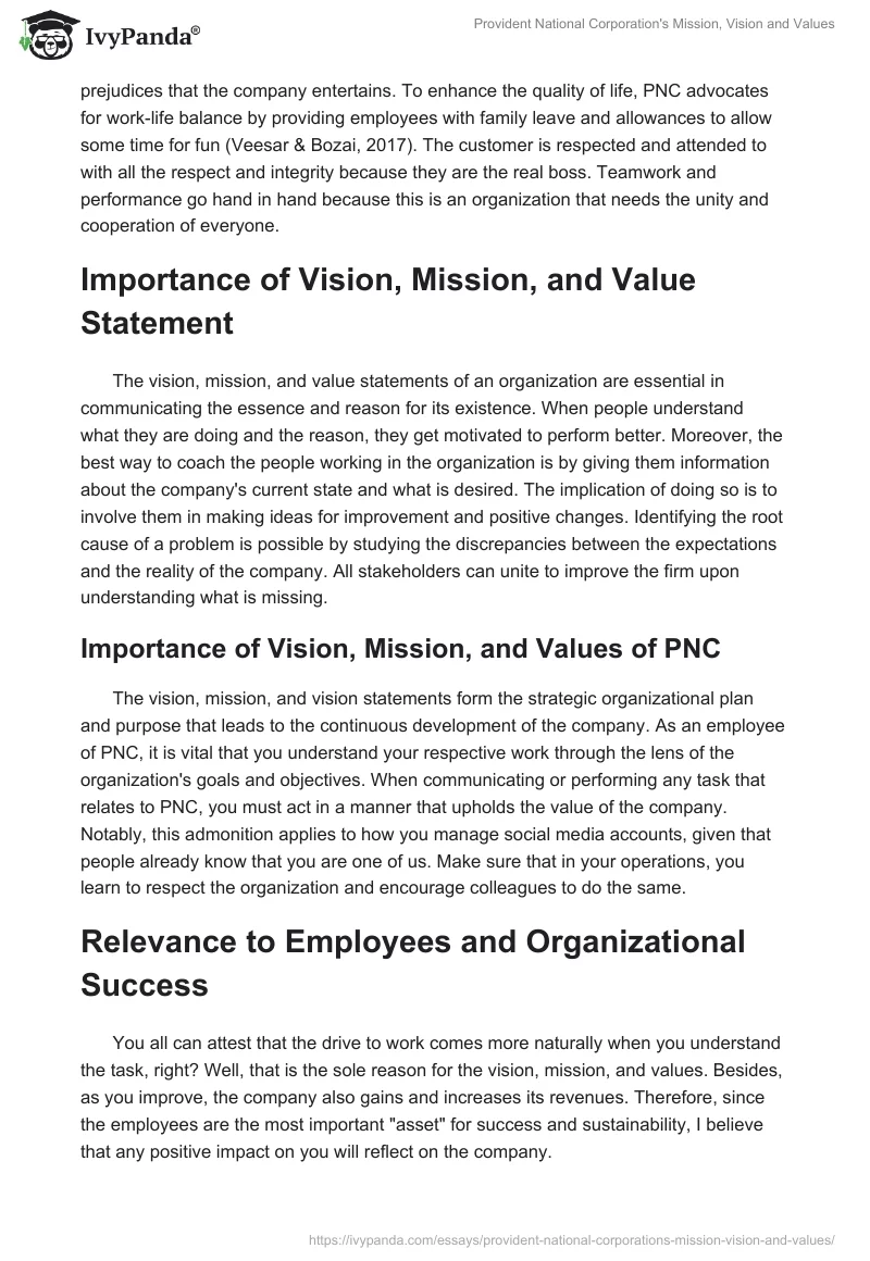 Provident National Corporation's Mission, Vision and Values. Page 4