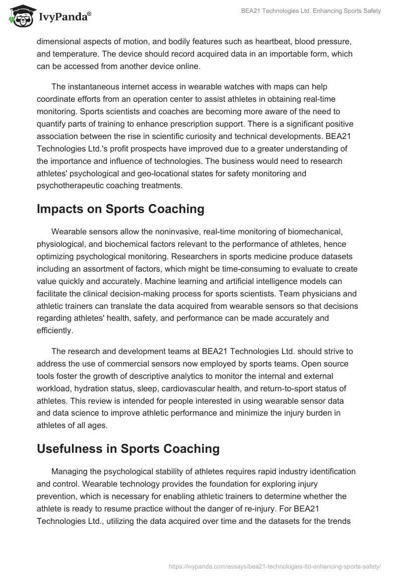BEA21 Technologies Ltd. Enhancing Sports Safety. Page 3