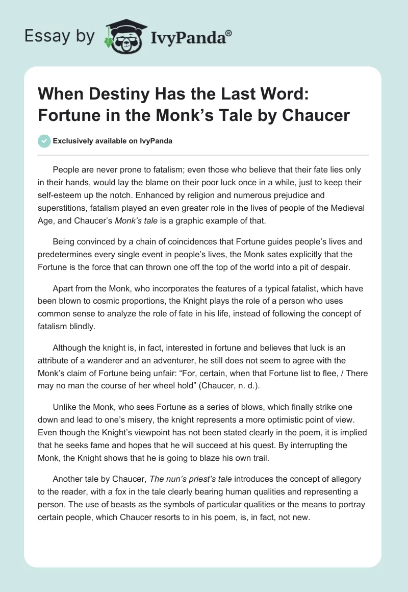 When Destiny Has the Last Word: Fortune in the Monk’s Tale by Chaucer. Page 1