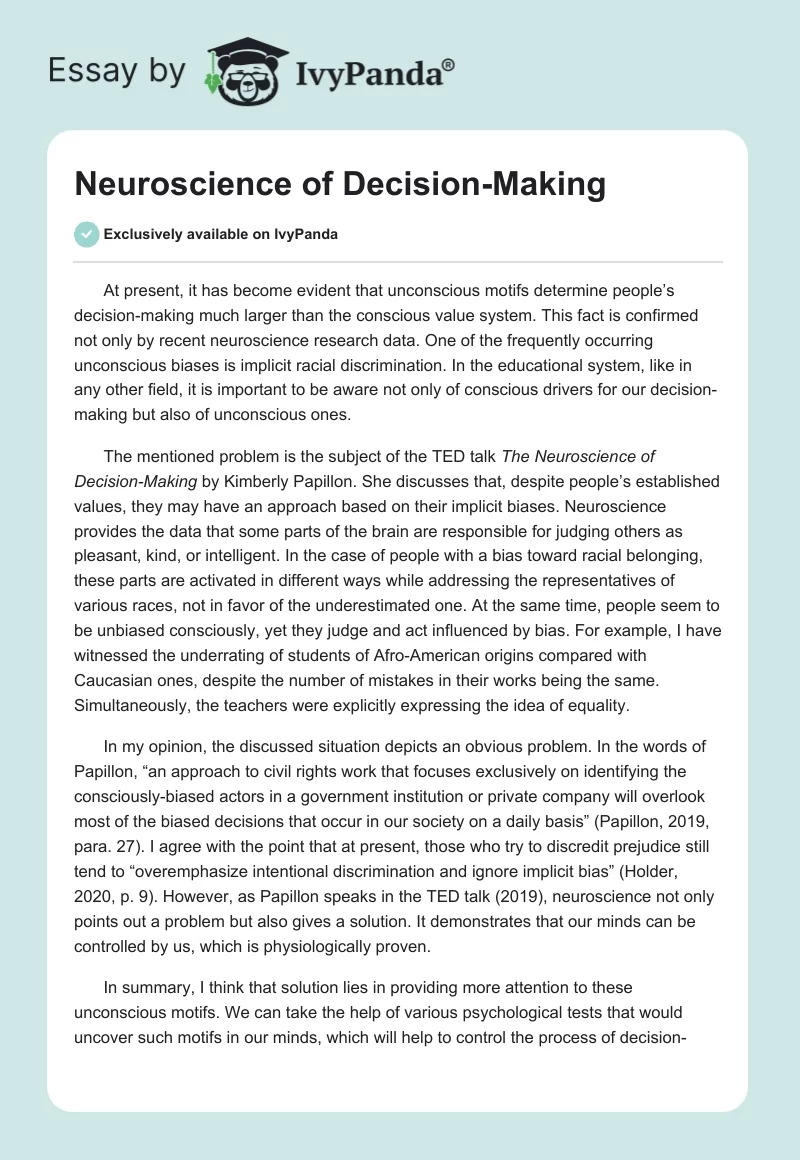 Neuroscience of Decision-Making. Page 1