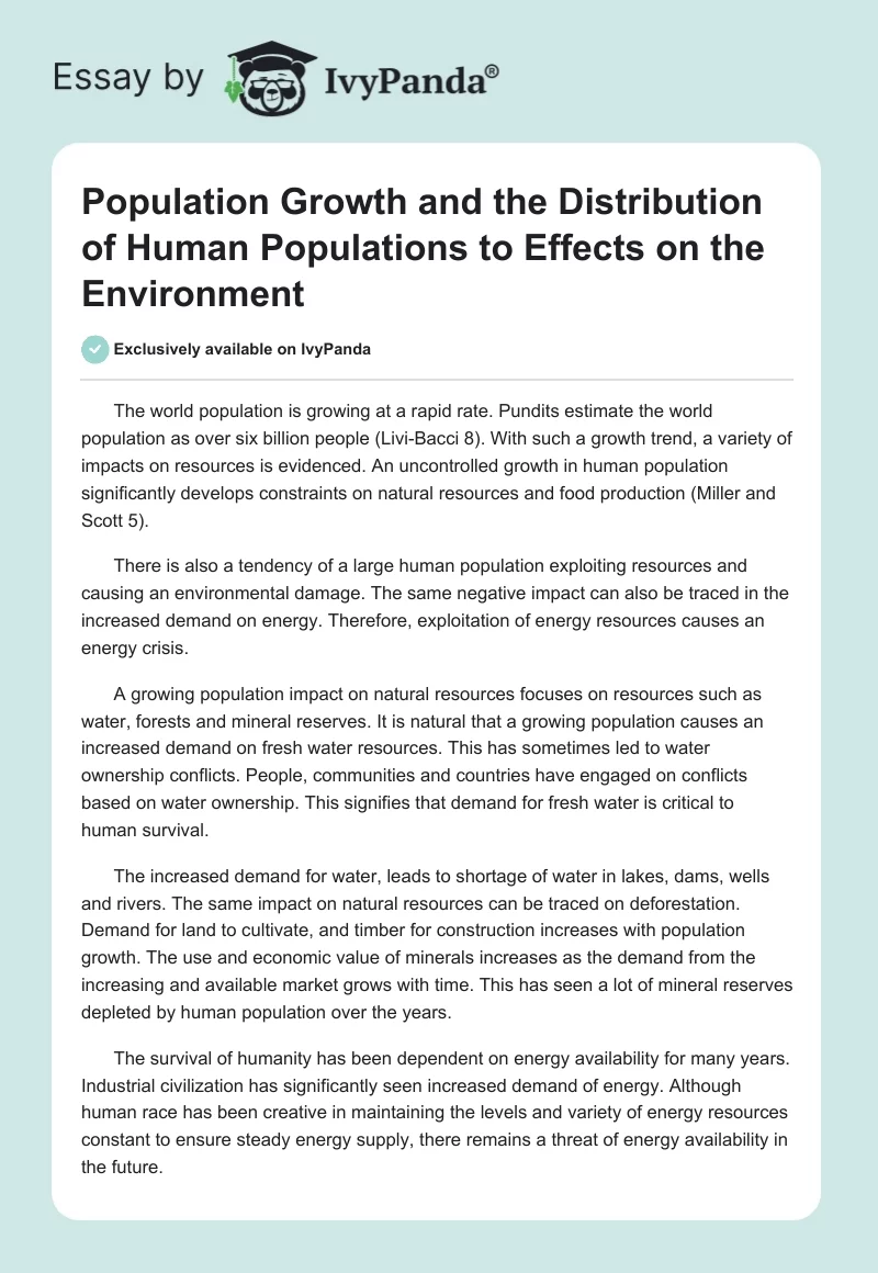 Population Growth and the Distribution of Human Populations to Effects on the Environment. Page 1