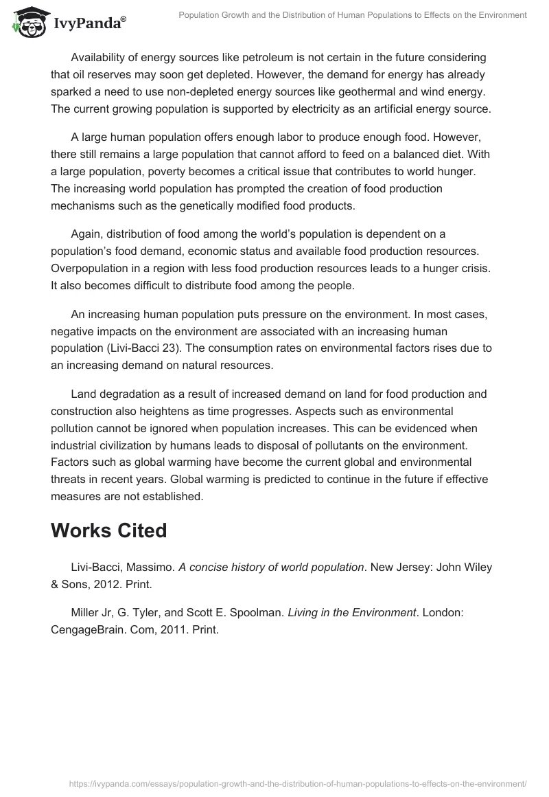Population Growth and the Distribution of Human Populations to Effects on the Environment. Page 2