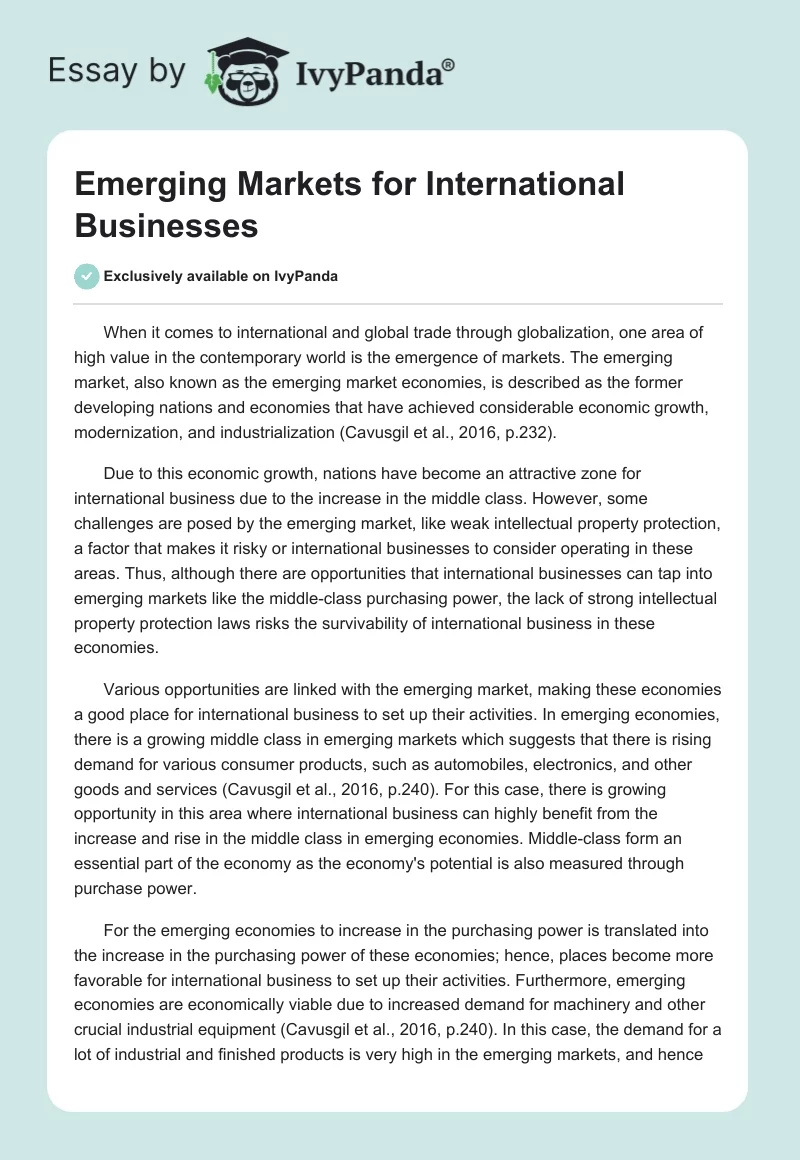 Emerging Markets for International Businesses. Page 1