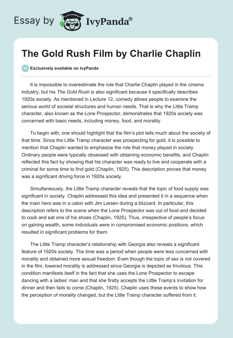 "The Gold Rush" Film by Charlie Chaplin. Page 1