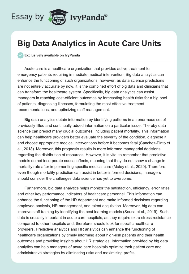 Big Data Analytics in Acute Care Units. Page 1