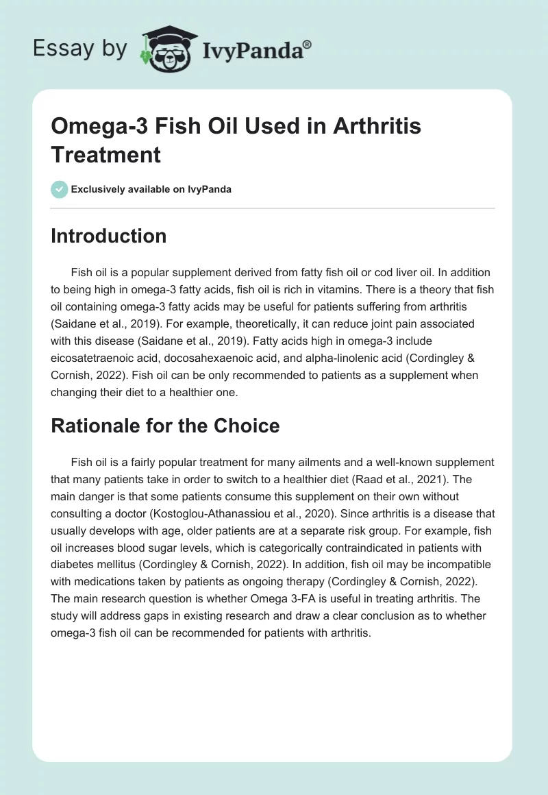 Omega-3 Fish Oil Used in Arthritis Treatment. Page 1