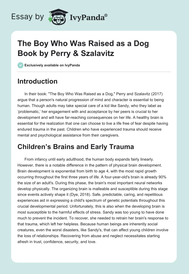 "The Boy Who Was Raised as a Dog" Book by Perry & Szalavitz. Page 1