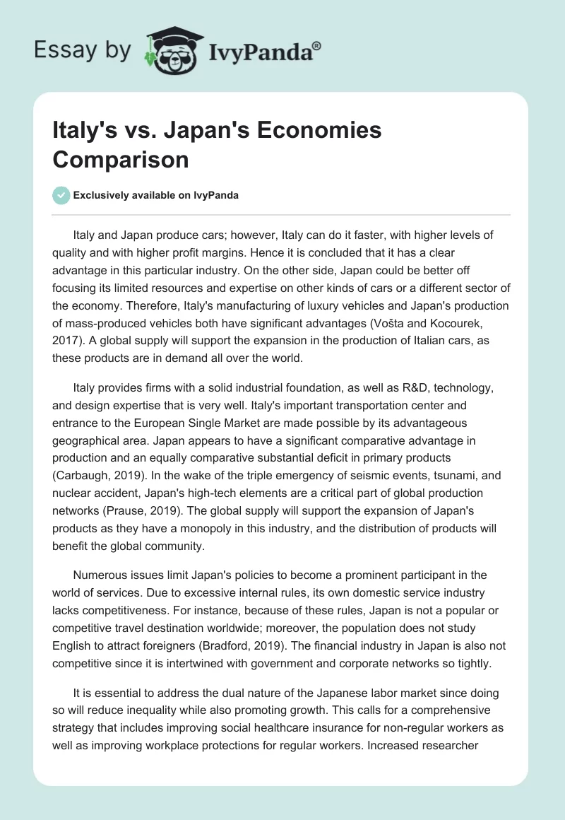 Italy's vs. Japan's Economies Comparison. Page 1