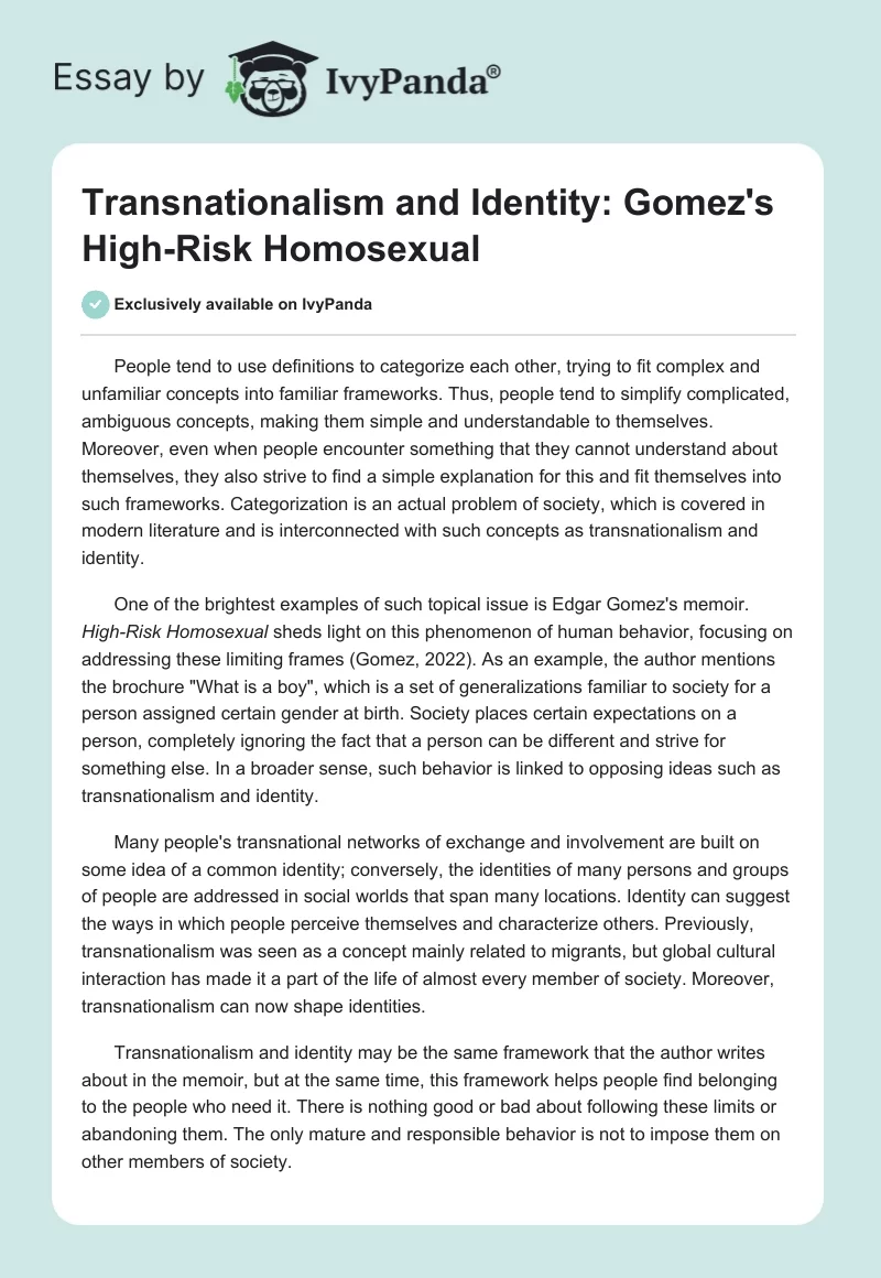 Transnationalism and Identity: Gomez's High-Risk Homosexual. Page 1