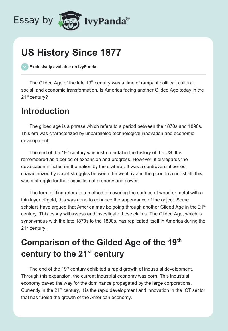 US History Since 1877. Page 1