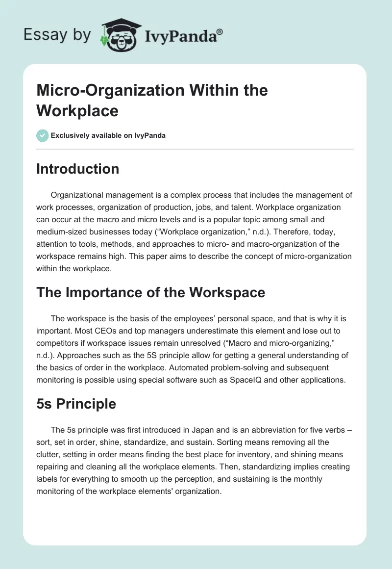 Micro-Organization Within the Workplace. Page 1