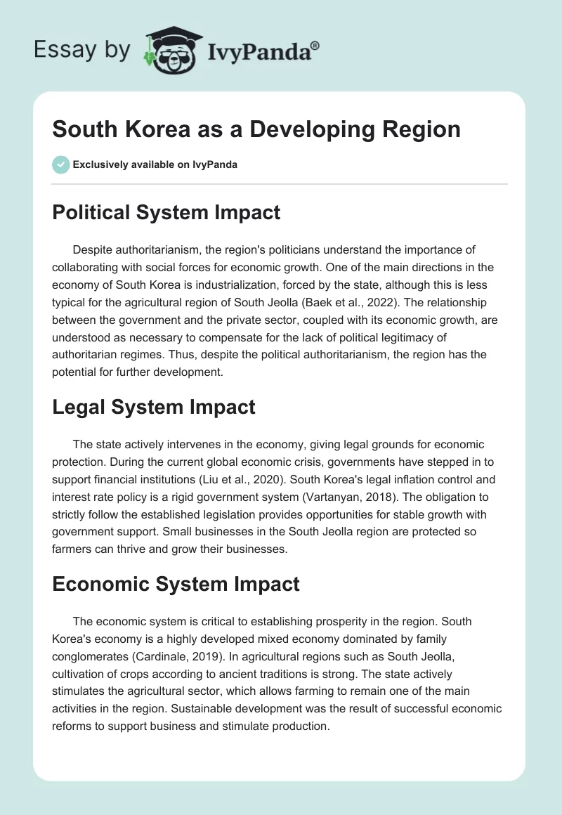South Korea as a Developing Region. Page 1