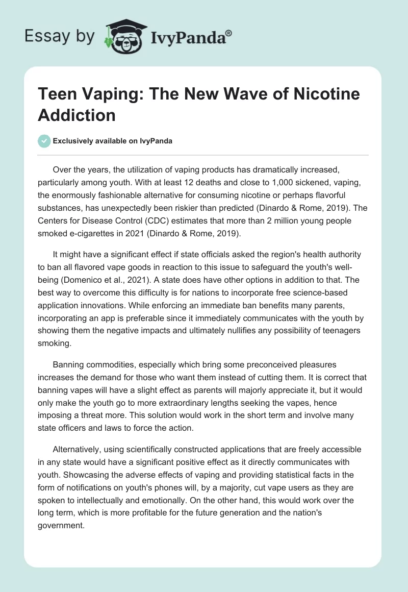 Teen Vaping: The New Wave of Nicotine Addiction. Page 1