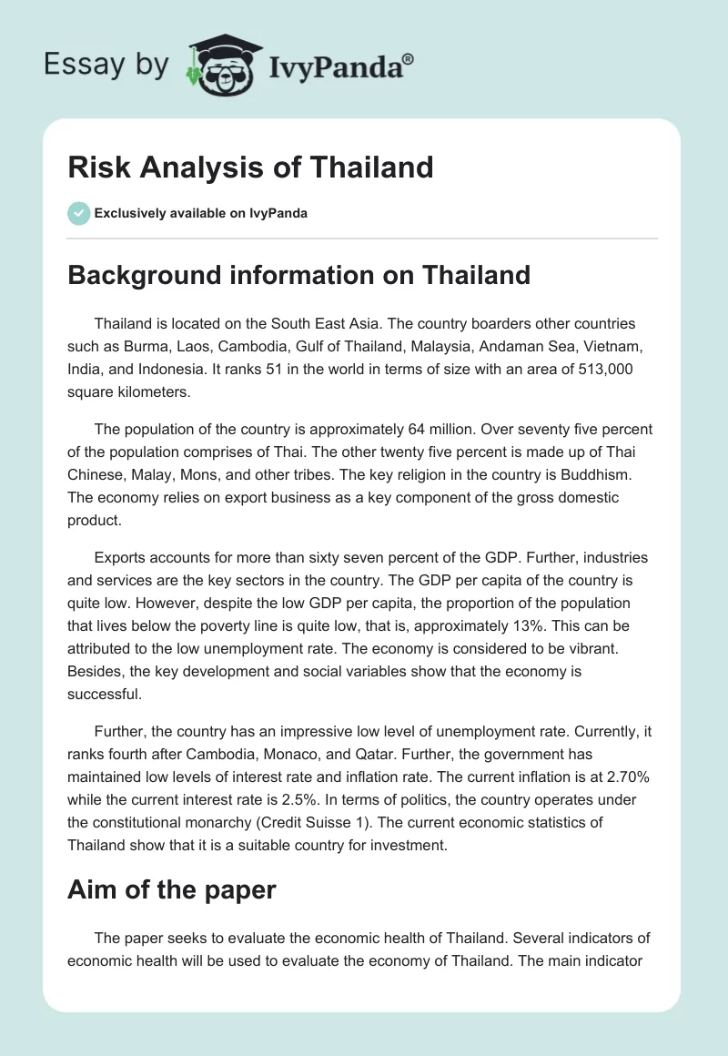 Risk Analysis of Thailand. Page 1