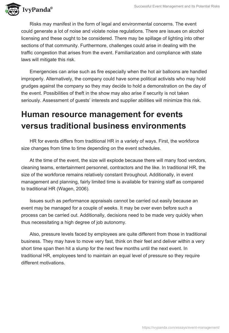 Successful Event Management and Its Potential Risks. Page 2