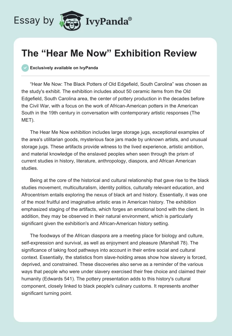 The “Hear Me Now” Exhibition Review. Page 1