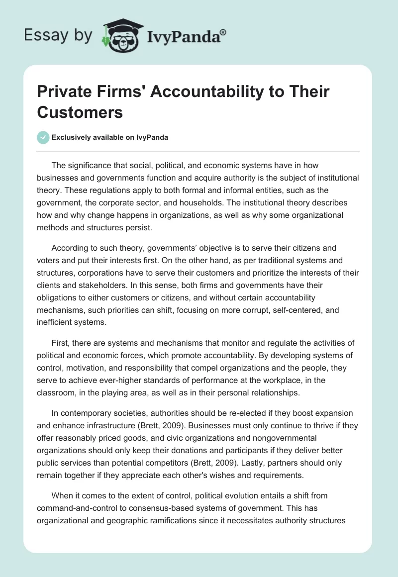 Private Firms' Accountability to Their Customers. Page 1