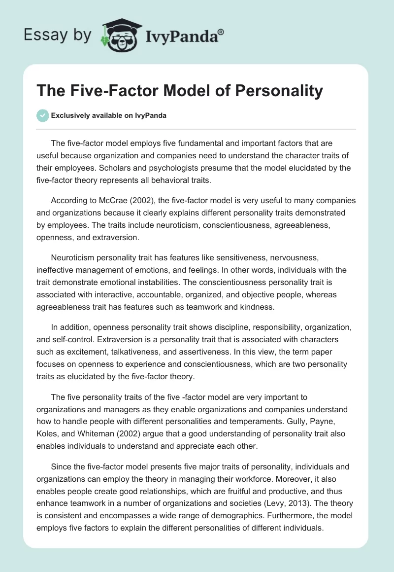 five factor model of personality essay