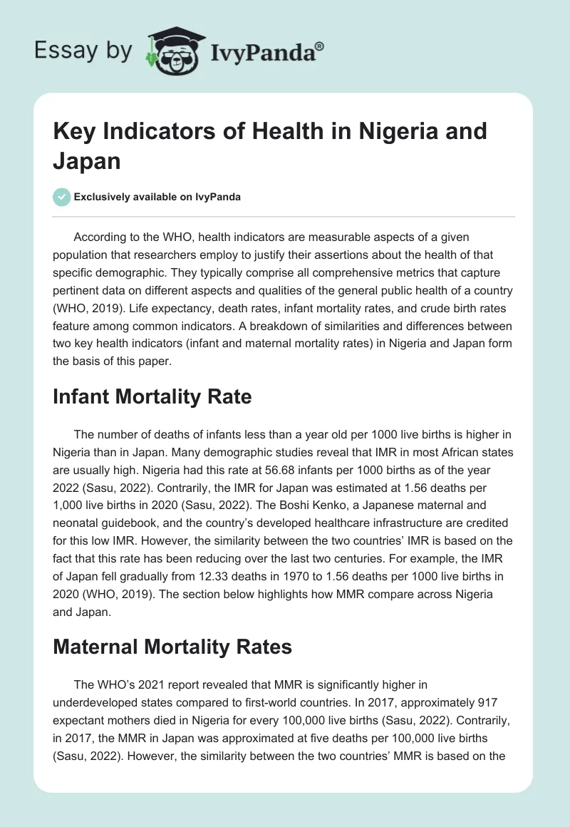 Key Indicators of Health in Nigeria and Japan. Page 1