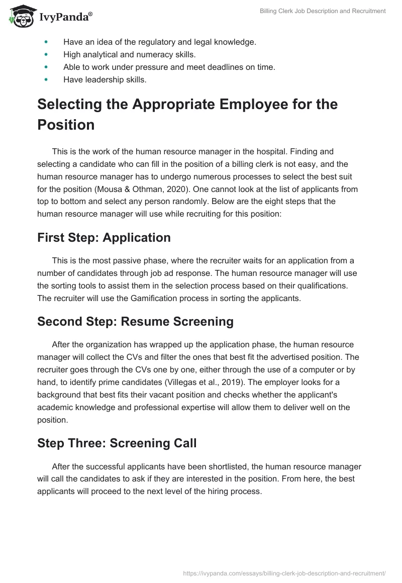 Billing Clerk Job Description and Recruitment. Page 4