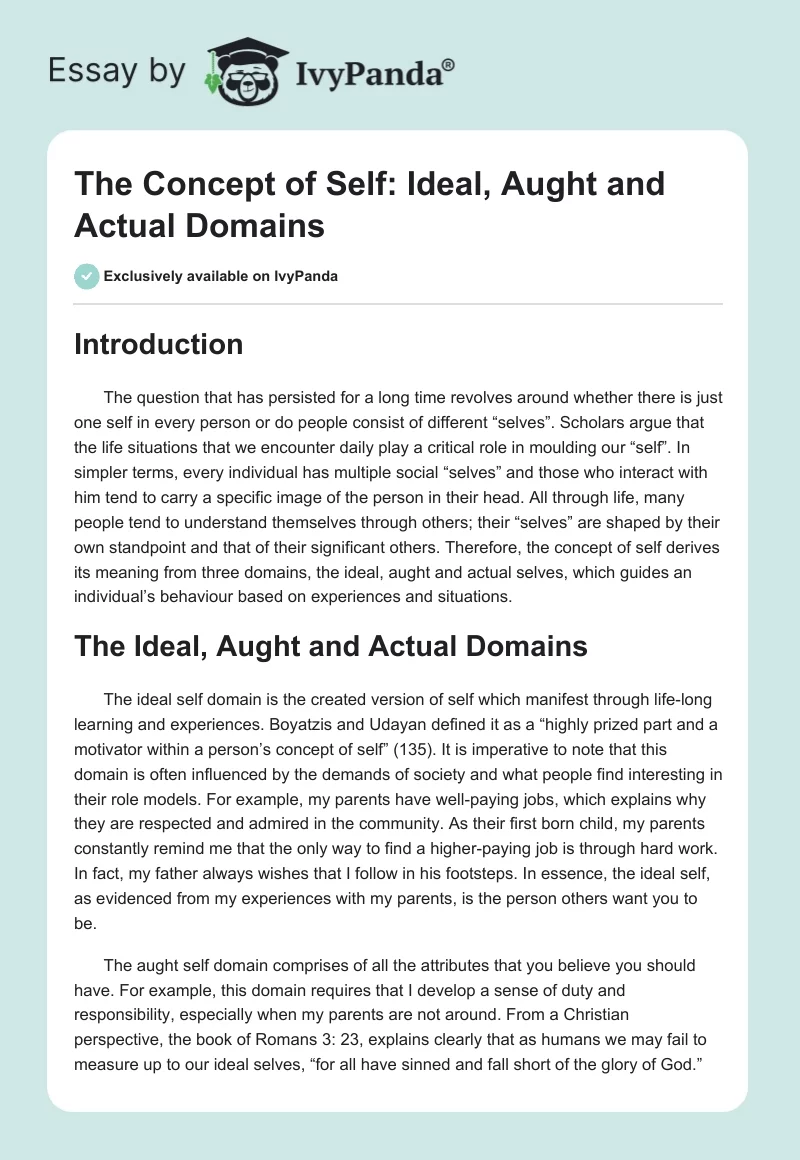 The Concept of Self: Ideal, Aught and Actual Domains. Page 1
