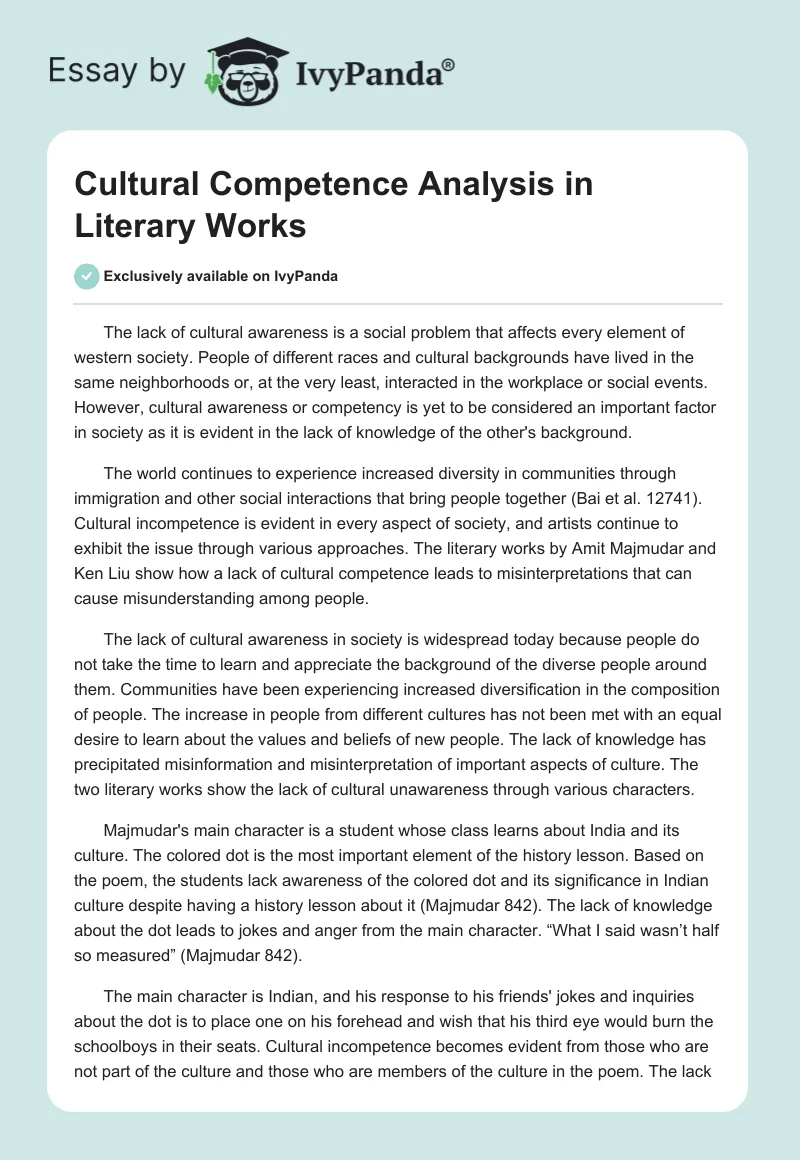 Cultural Competence Analysis in Literary Works. Page 1