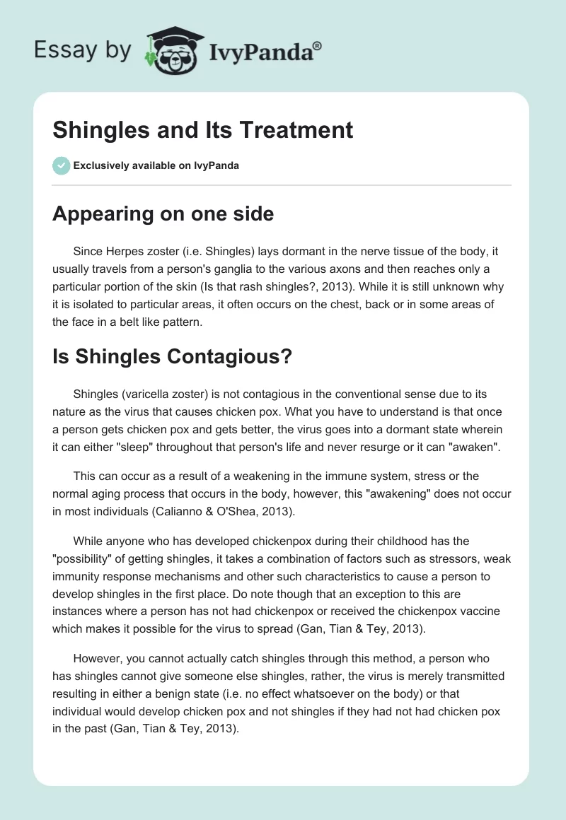 Shingles and Its Treatment. Page 1