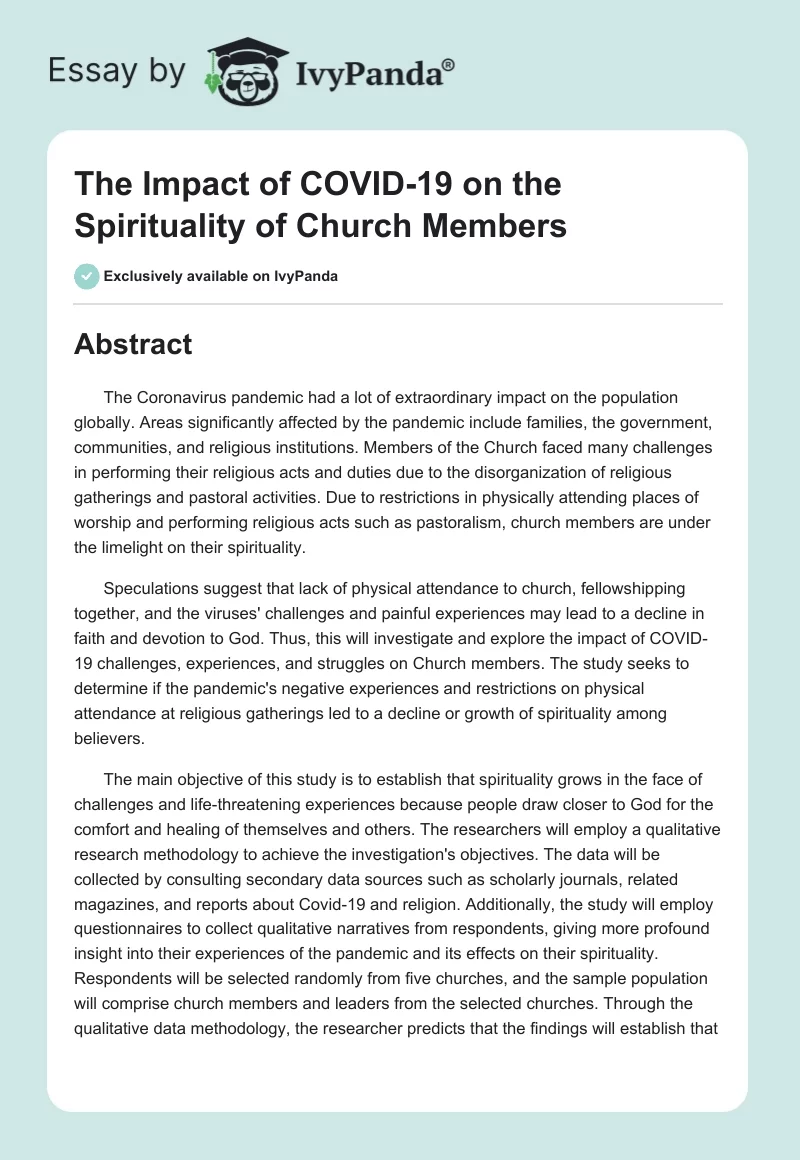 The Impact of COVID-19 on the Spirituality of Church Members. Page 1